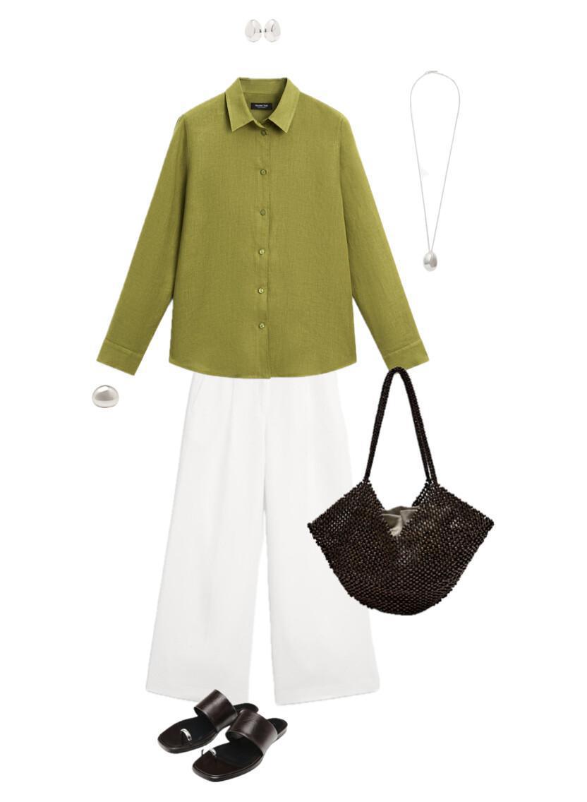 Outfit with a bright shirt and basic trousers