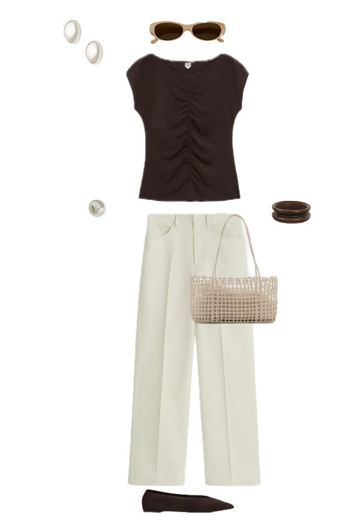 Outfit with Cream Trousers and Brown Top