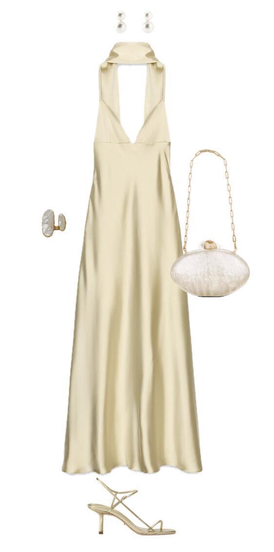 Outfit with Satin Dress and Pearls