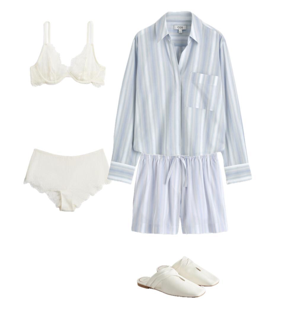 Outfit with Striped Pajama Set and Slippers Outfit with Striped Pajama Set and Slippers