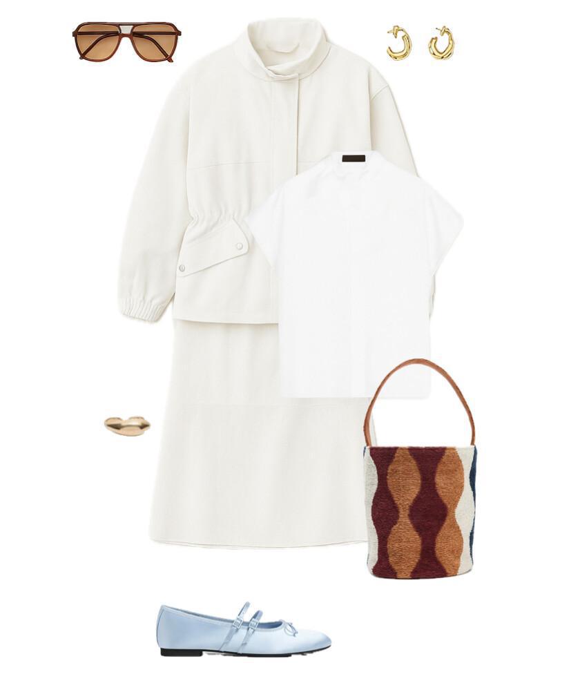 Outfit Cream Skirt & Blue Flats Harmony