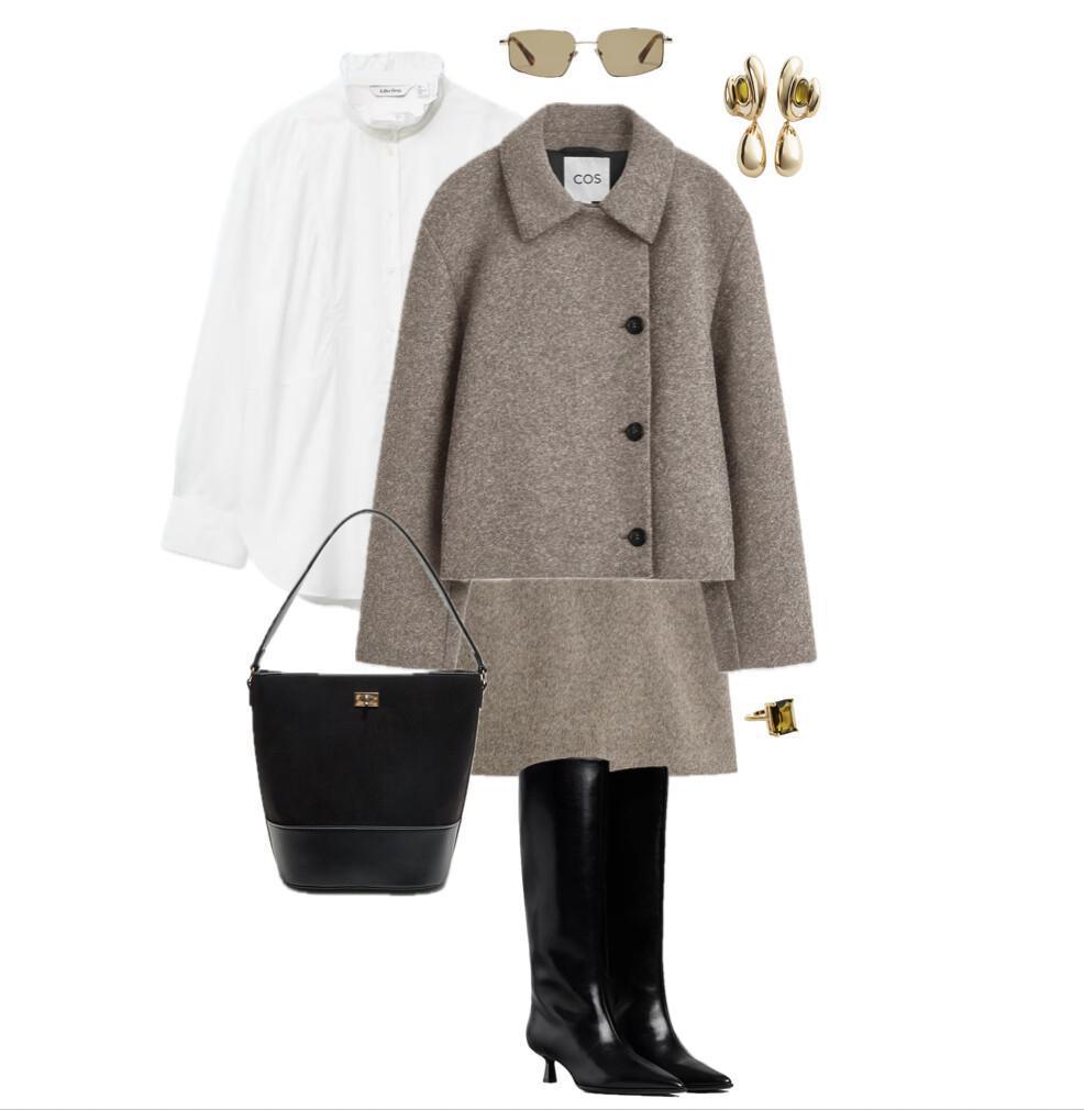 Outfit with Wool Jacket and Mini Skirt Ensemble