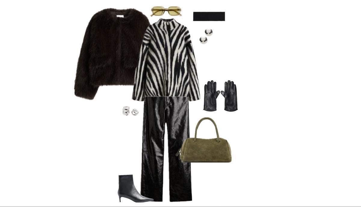 Outfit with Zebra Sweater and Faux Fur Jacket