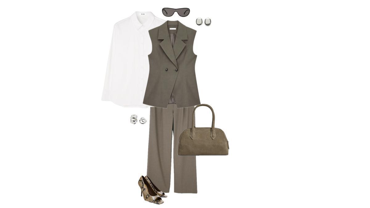 Outfit with a sleeveless vest and wide-leg trousers