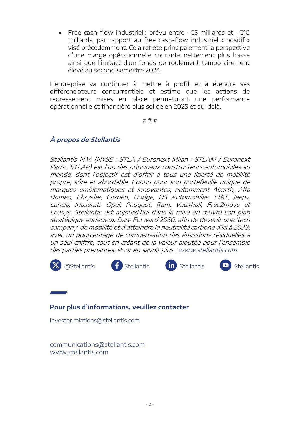 Prévisions résultats STELLANTIS 2024