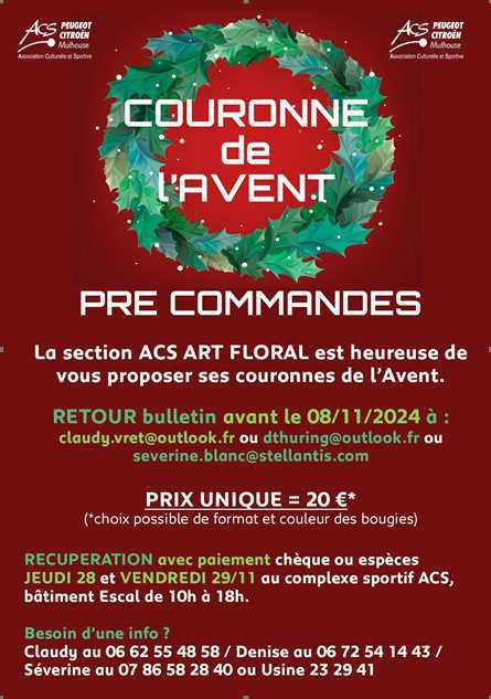 INFO ACS : COMMANDE COURONNE DE L'AVENT