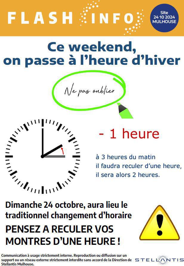 Changement d'heure ce week-end !! 