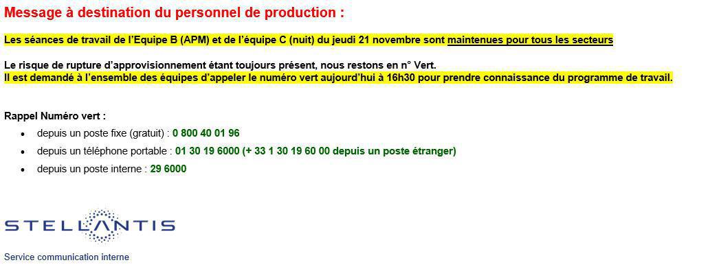 Info du Numéro vert 21 novembre 2024 à 09h