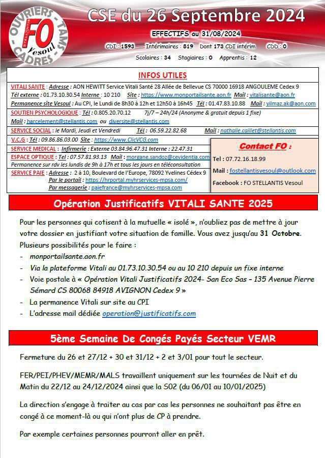 CSE du 26 Septembre 2024