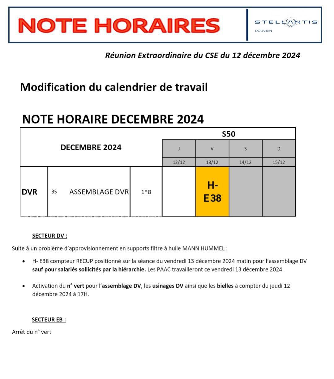 Calendrier de travail 
