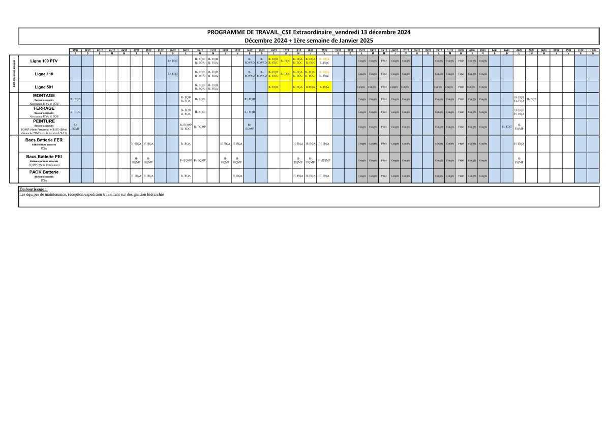 Programme de travail DECEMBRE