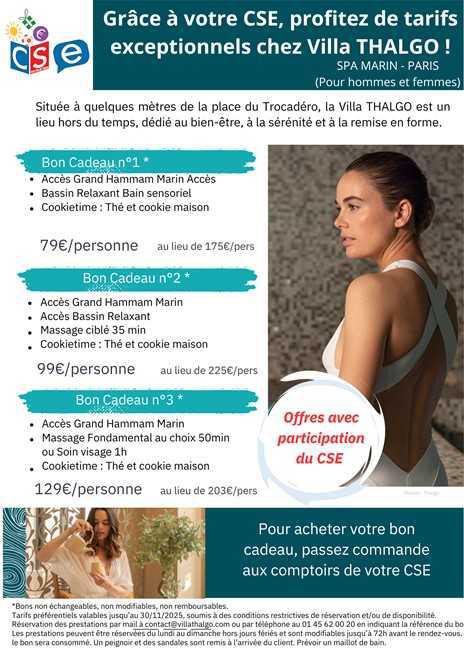 CSE: Offre exceptionnelle SPA à la villa Thalgo (Paris)