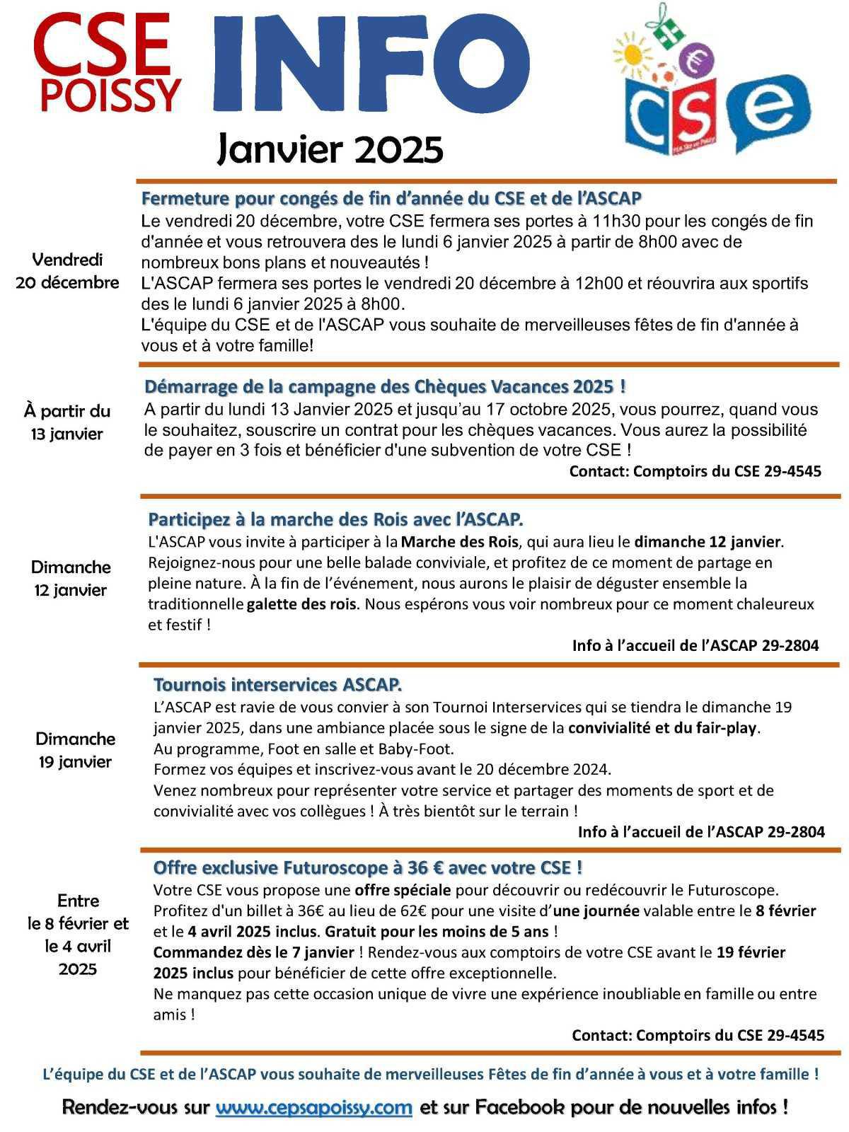 CSE: Infos & évènements janvier 2025