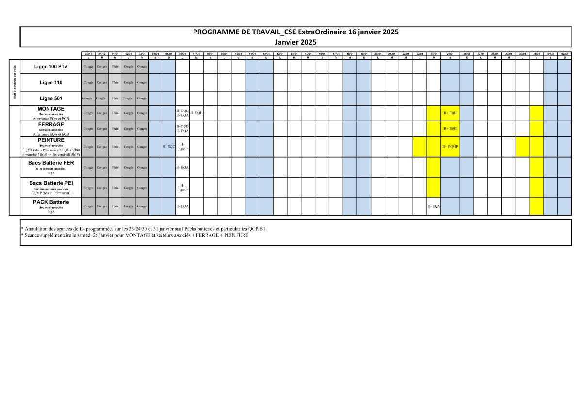 Programme de travail JANVIER 2025