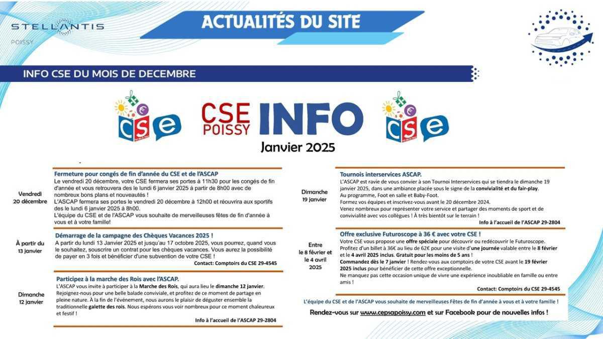 Infos du CSE Ordinaire du 19 décembre 2024