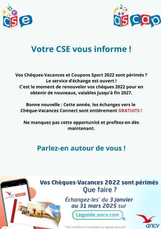CSE : Infos Chèques Vacances
