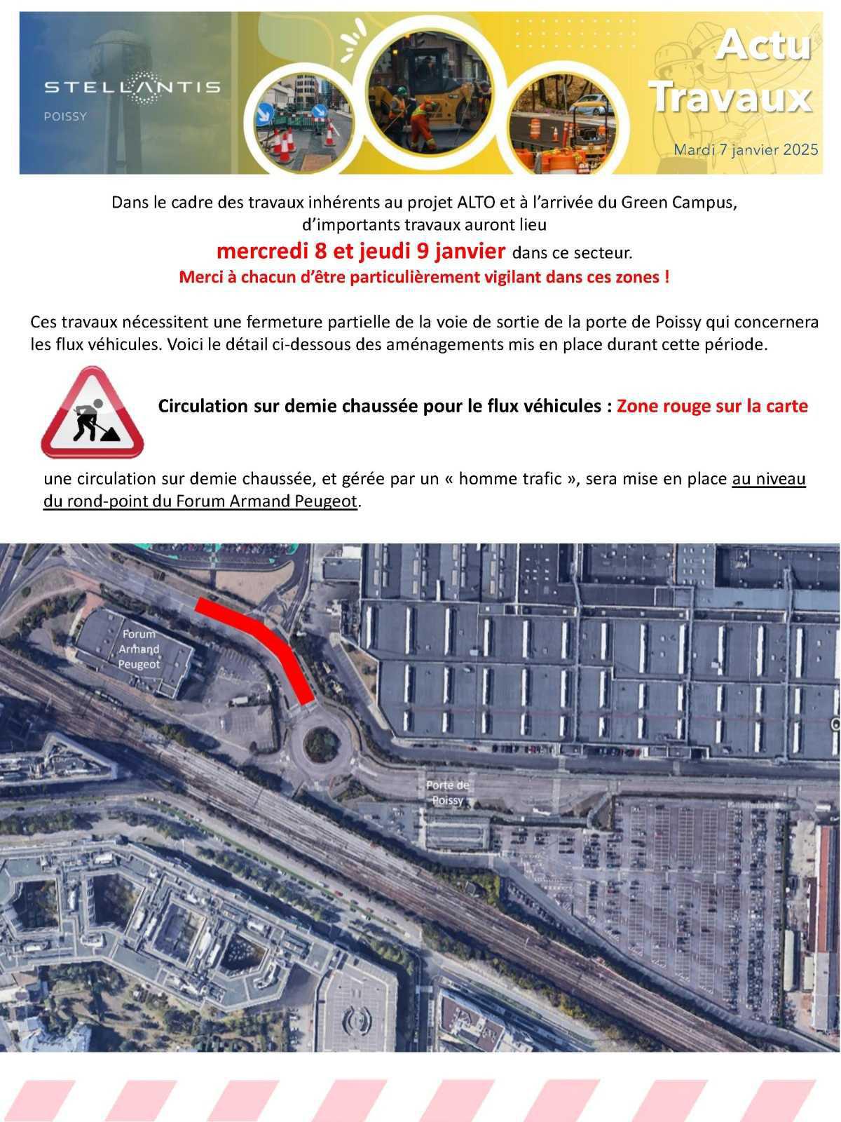 Info pratique: Travaux 8 & 9 janvier sortie Poissy