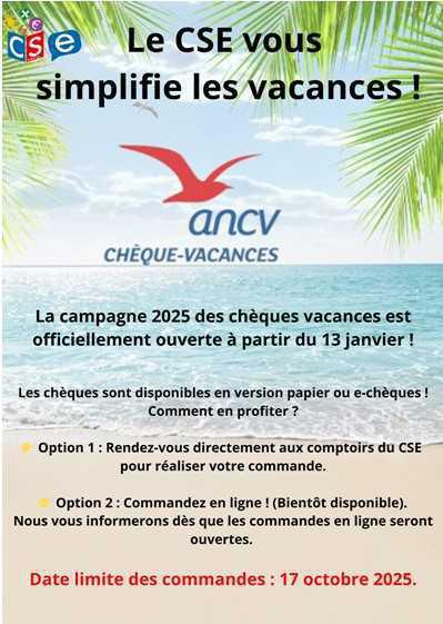 CSE: Chèques vacances ANCV 2025 CSE: Chèques vacances ANCV 2025
