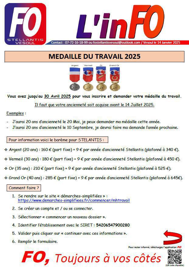 Médaille du travail 2025