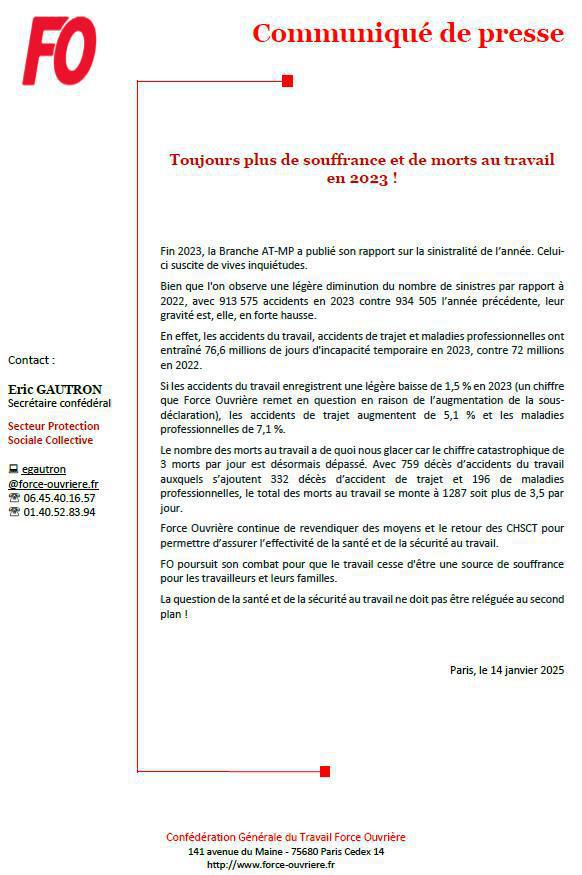 Communiqué de presse de la confédération