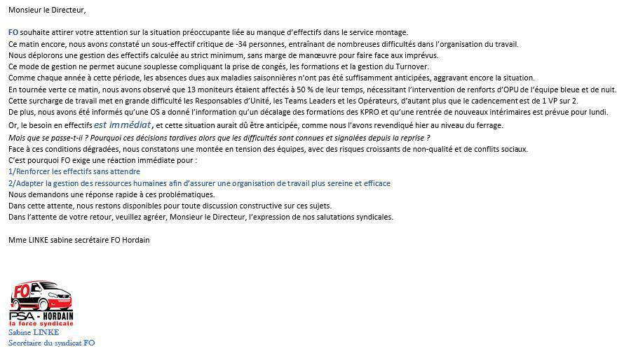 "ACTE 2" ALERTE EFFECTIF MONTAGE⚠️ Courrier remis ce jour au Directeur
