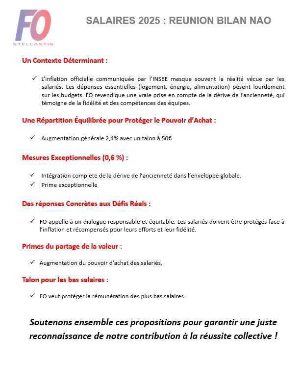 Revendications FO pour les NAO 2025 mardi 21 janvier 