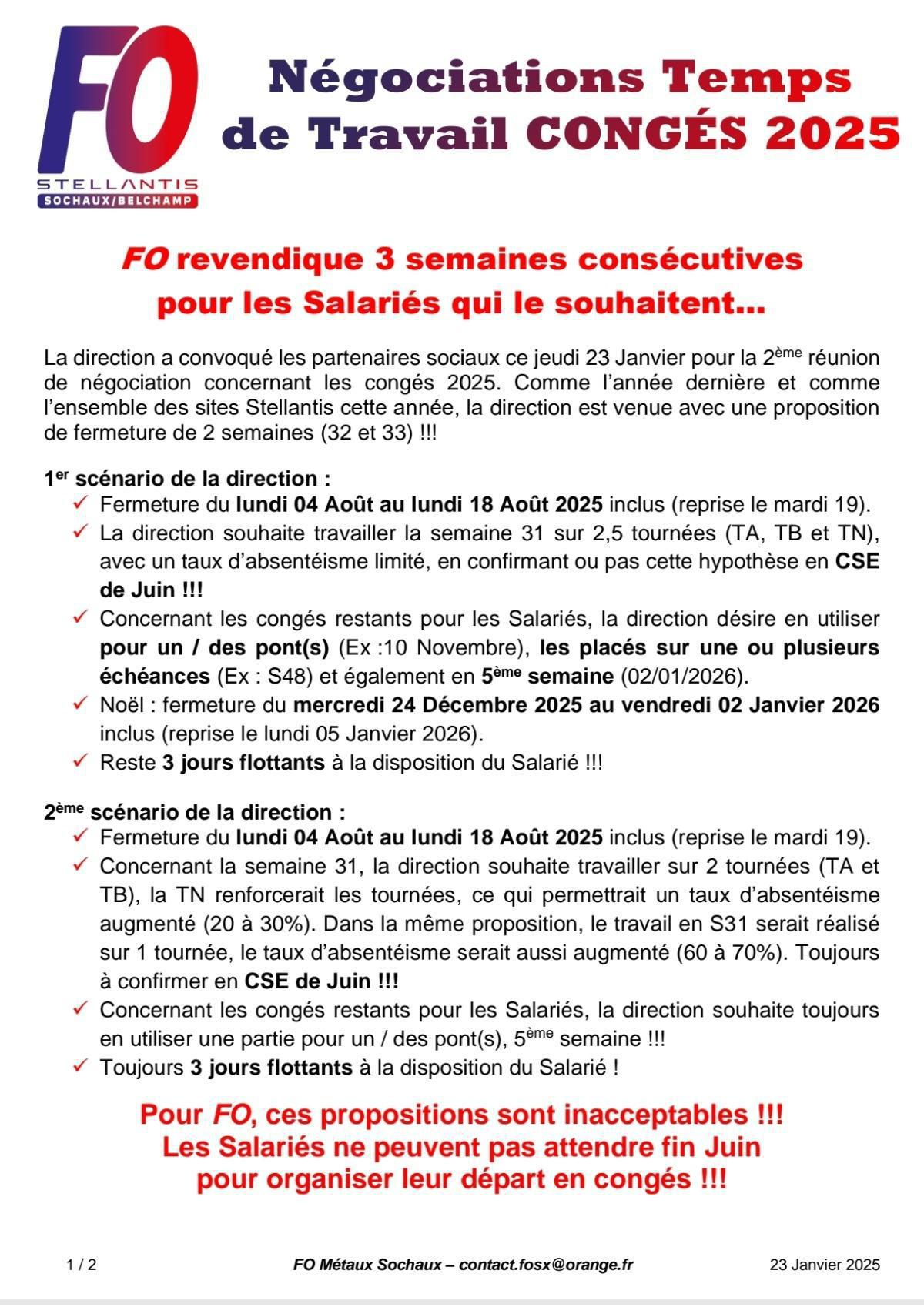 2 ème réunion Tps de travail / en l'état FO NE SIGNE PAS !...voir les Propositions de la direction / Nos Revendications 