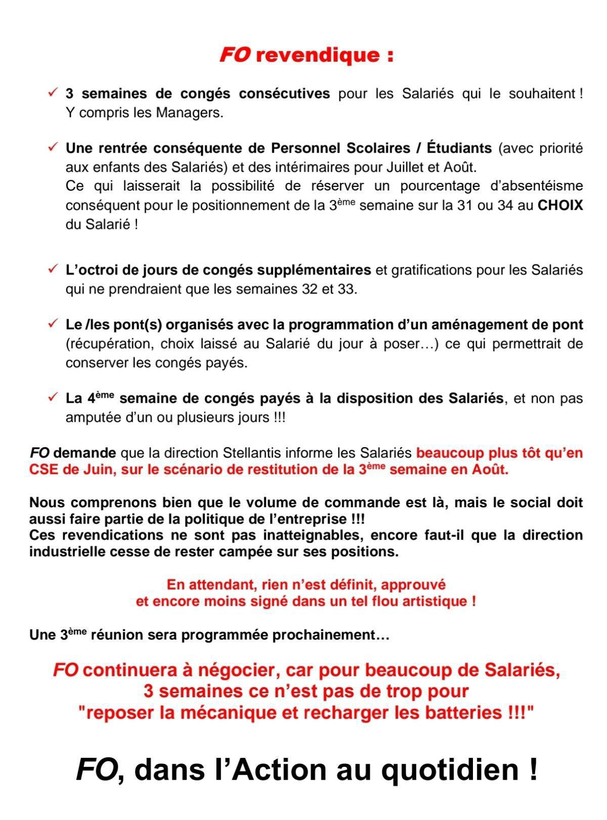 2 ème réunion Tps de travail / en l'état FO NE SIGNE PAS !...voir les Propositions de la direction / Nos Revendications 