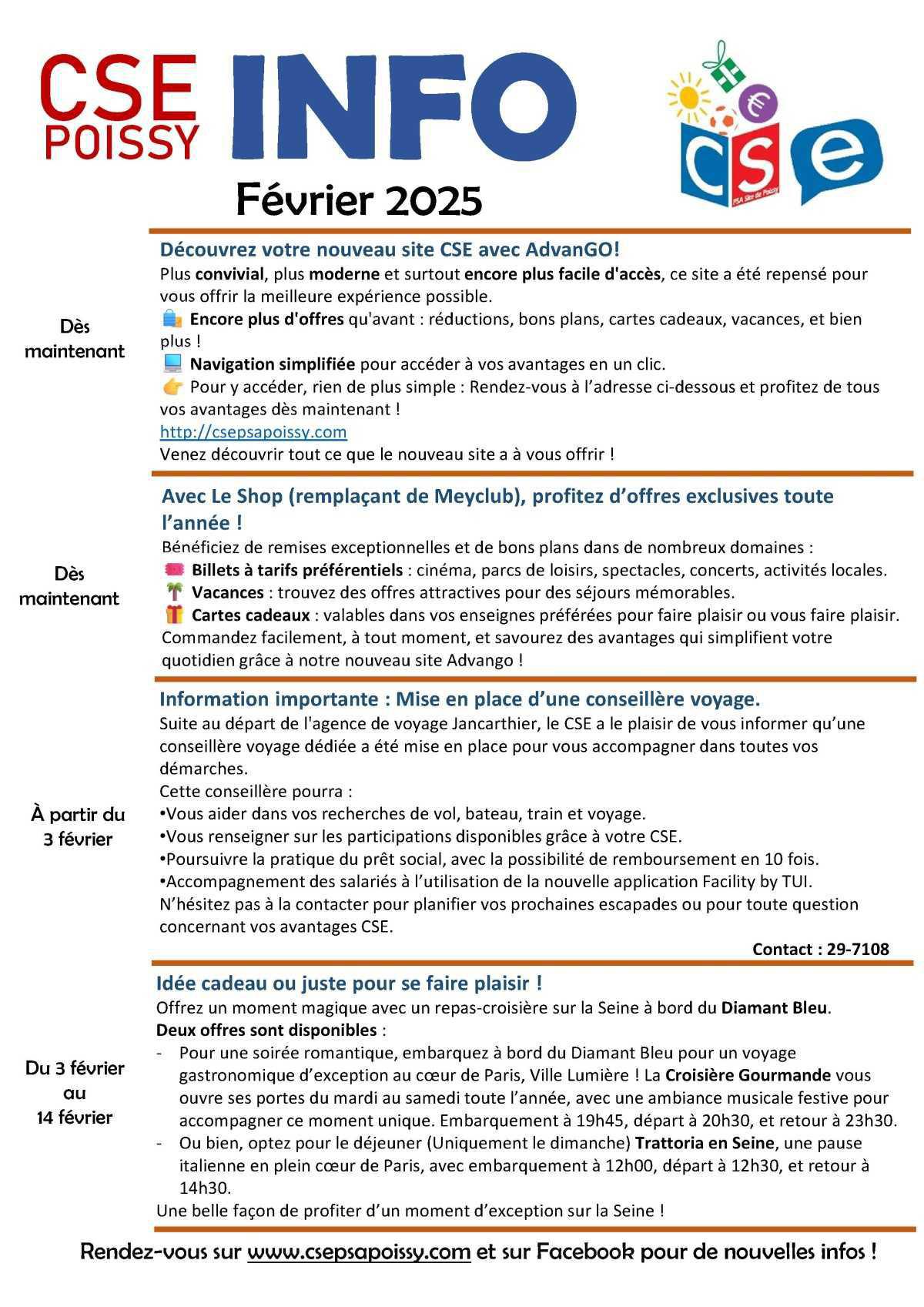 CSE: Infos & évènements février 2025