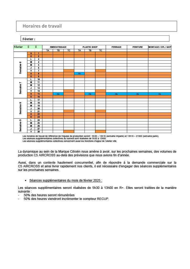 CALENDRIER TRAVAIL SUITE A CSE JANVIER 2025
