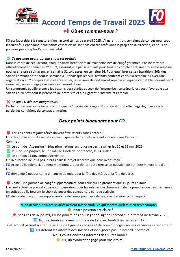 Où en sommes-nous avec l'accord temps de travail 2025 ⁉️