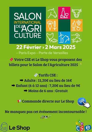CSE: Billeterie Salon de l'Agriculture