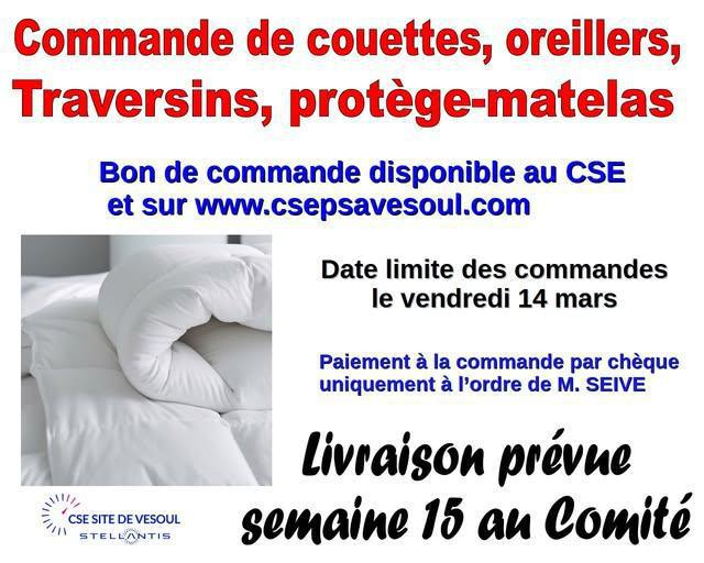 Commande de couettes, oreillers, traversins, protège-matelas.
