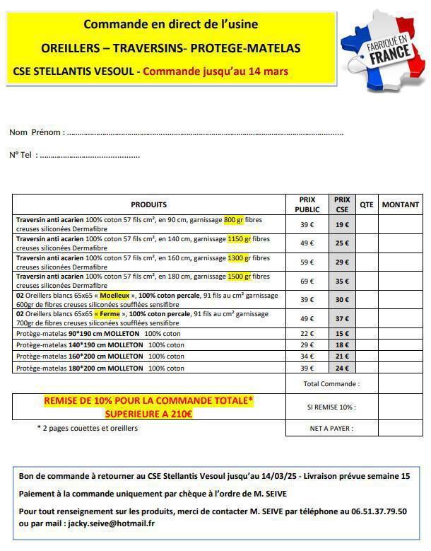 Commande de couettes, oreillers, traversins, protège-matelas.