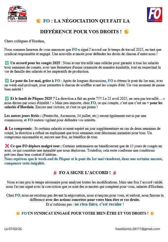 Accord temps de travail 2025 "le final"