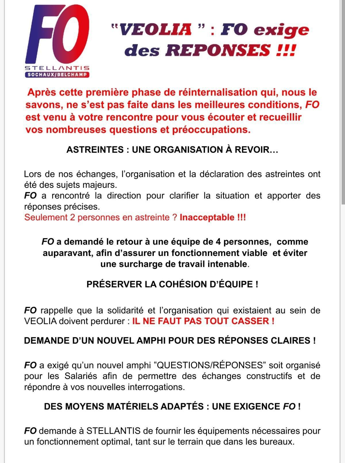 "VEOLIA"...FO Exige des réponses 