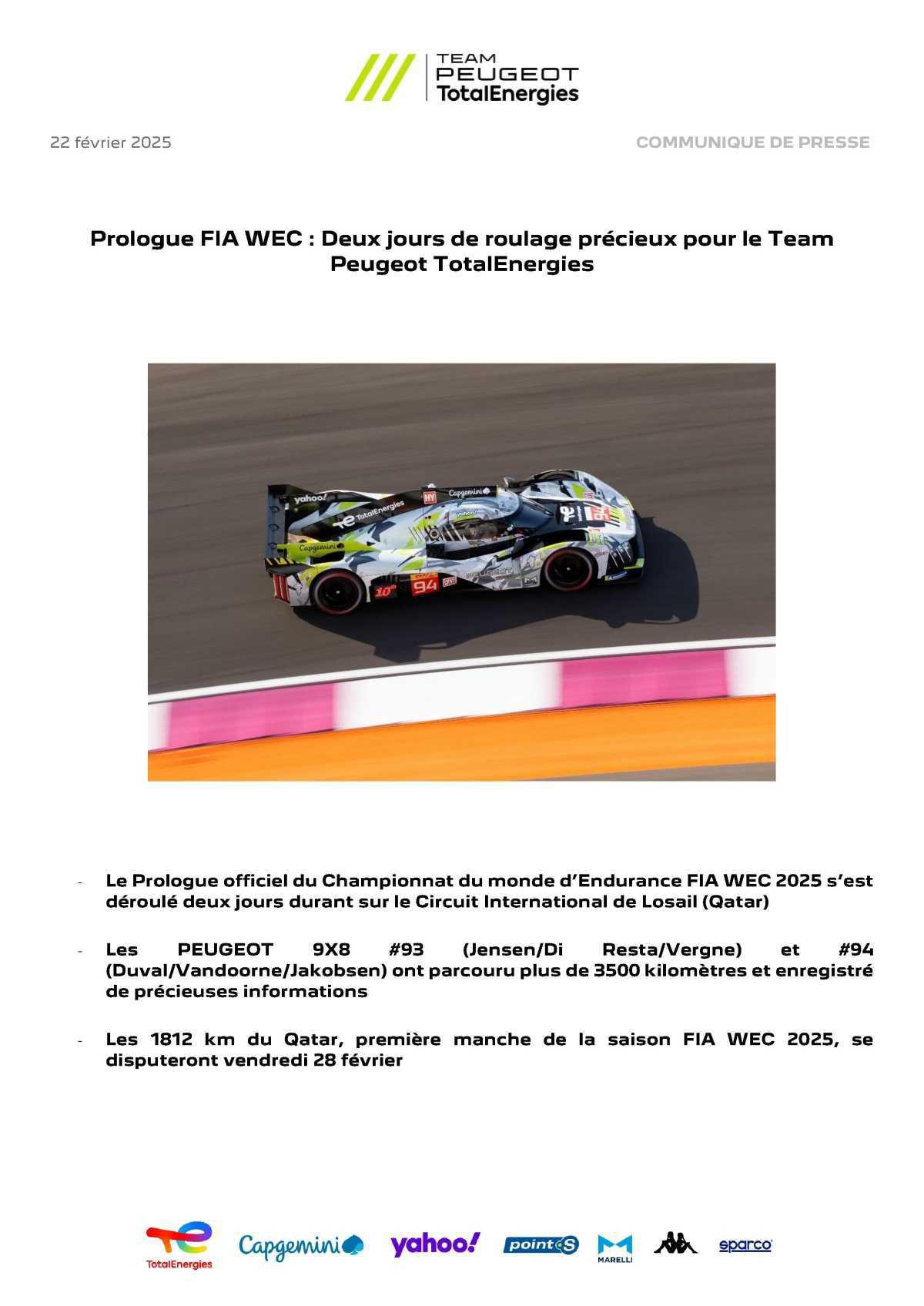 Communiqué de presse du prologue au Qatar