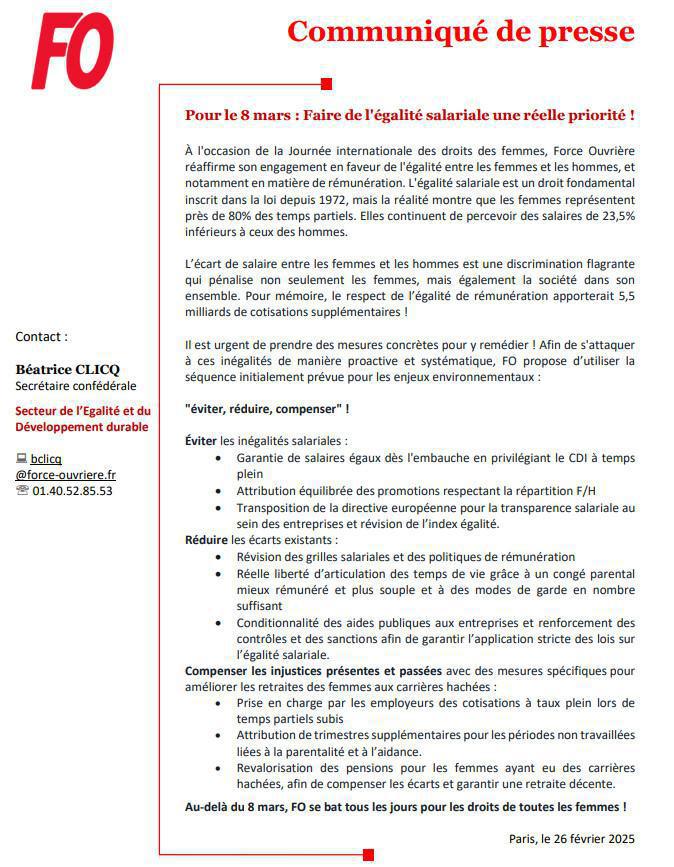 Pour le 8 mars : Faire de l’égalité salariale une réelle priorité !
