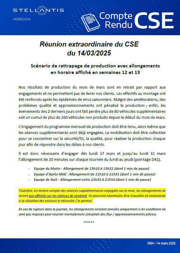 Compte-rendu CSE Extra du vendredi 14 mars 2025 11h30