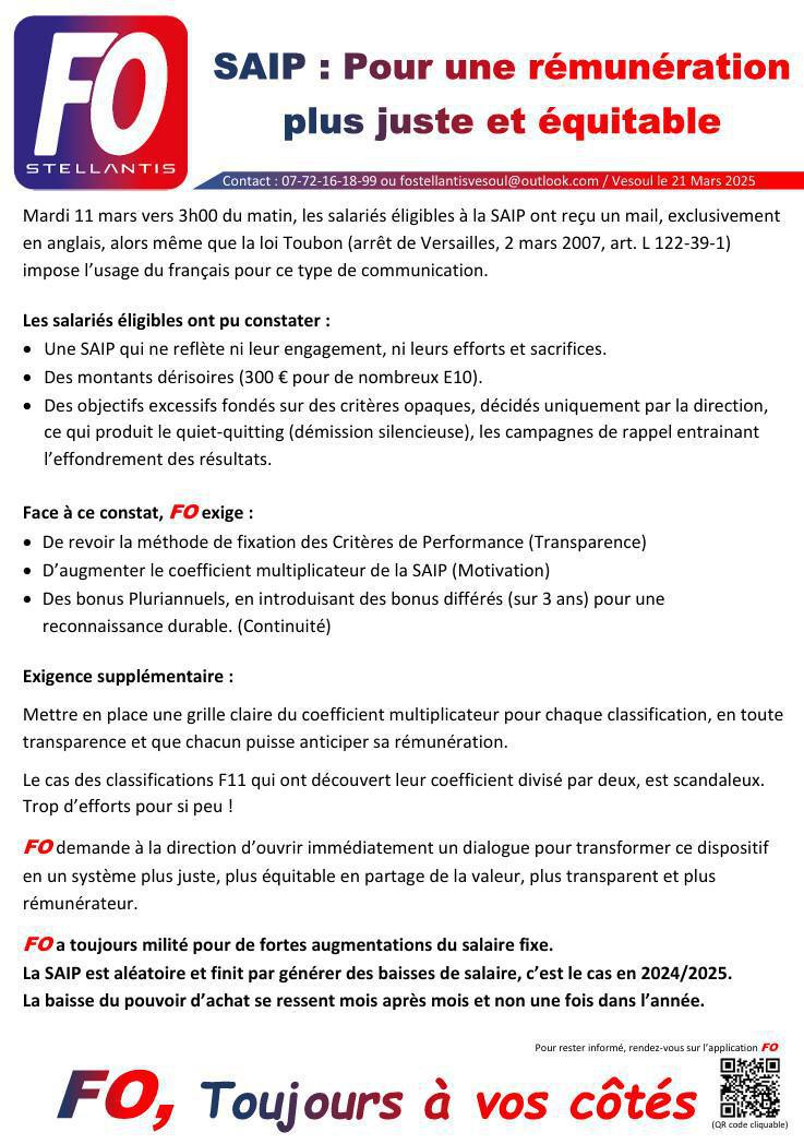 SAIP - Pour une rémunération plus juste et équitable