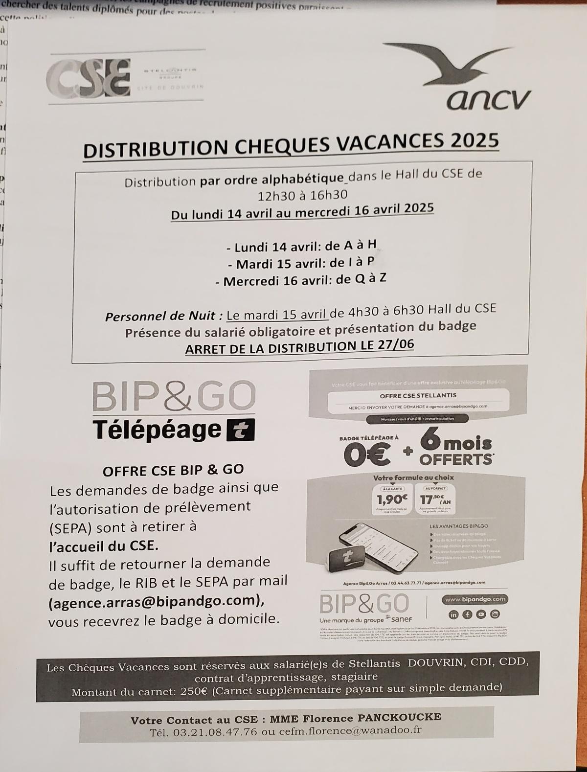 Chèques Vacances, infos CSE