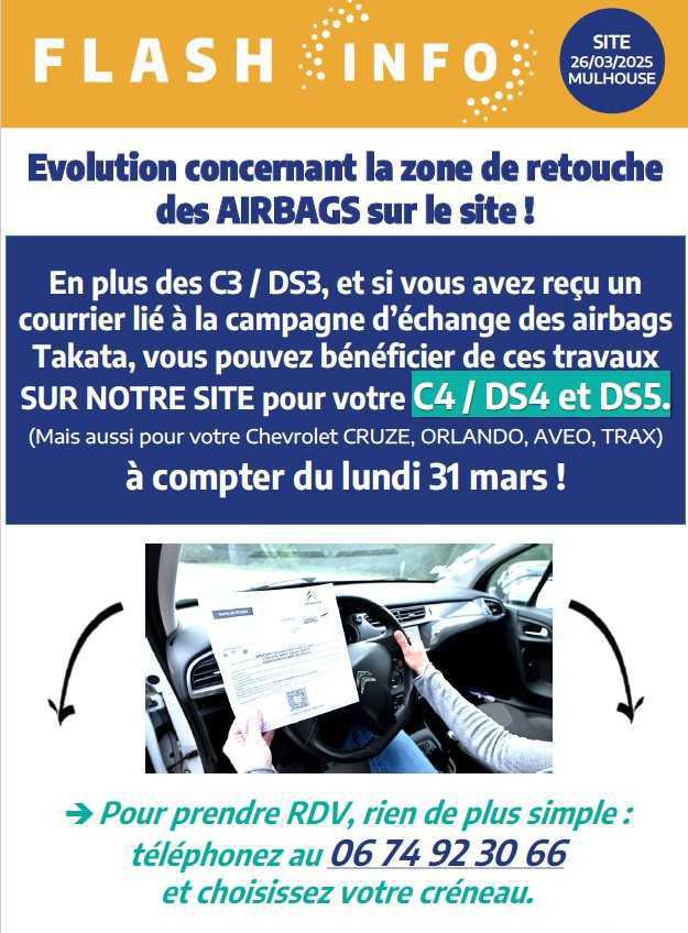 EVOLUTION CONCERNANT LA ZONE DE RETOUCHE AIRBAGS SUR LE SITE