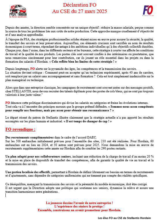 En direct du CSE🎙️ "Déclaration FO du 27 mars 2025"