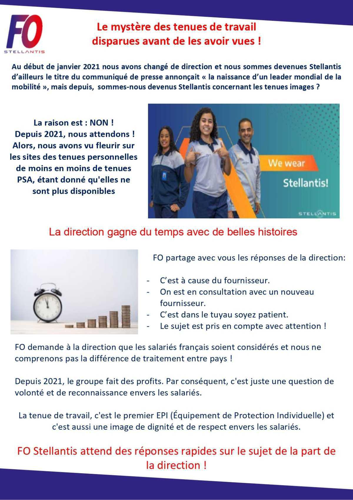 CA conditions de travail et tenues de travail 
