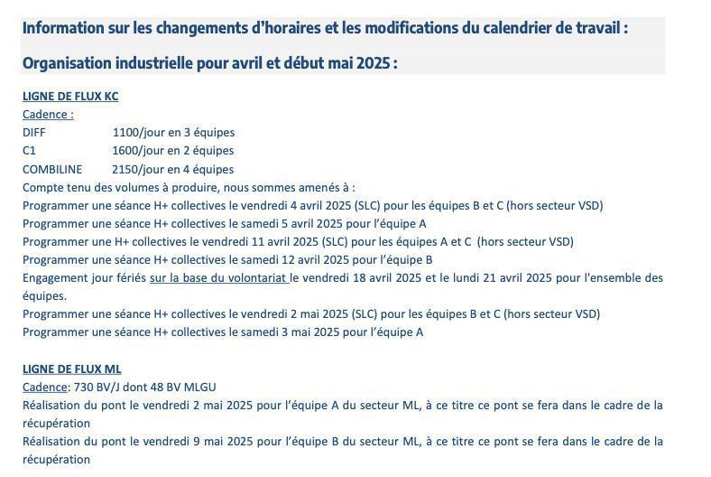 Calendrier de travail avril