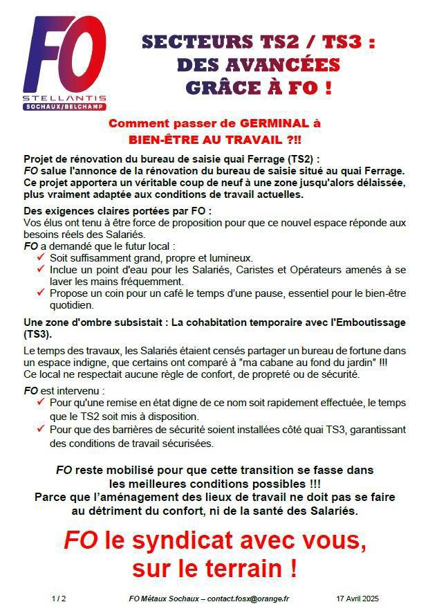 Des avancées grâce à FO. Quais TS2/TS3 FER et EMB