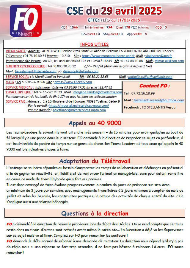 Compte rendu CSE du 28 avril 2025 Compte rendu CSE du 28 avril 2025