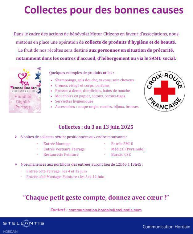 Du 03 au 13 juin " Collecte de produits d'hygiène et beauté "📢