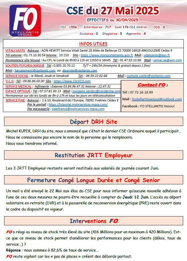 Compte rendu CSE du 27 Mai 2025 Compte rendu CSE du 27 Mai 2025