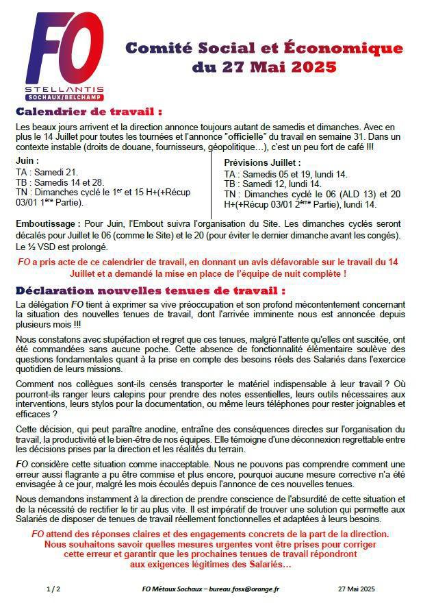 Tract FO...CSE Ordinaire du 27 Mai 2025